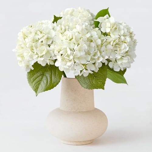ZYTUYO 4PCS White Artificial Flowers Hydrangea 20" Real Touch Latex Faux Hydrangeas Silk Flowers with Green Leaves Stems for Short or Tall Vase Table Party Center Fake Bouquet Decor