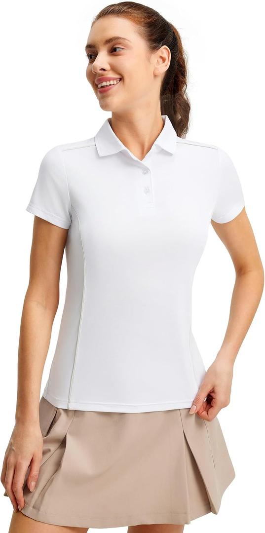 FitsT4 Sports Women's Golf Polo Shirts UPF 50+ 3 Buttons Quick Dry Collared Short Sleeve Tennis Shirt (White, M)