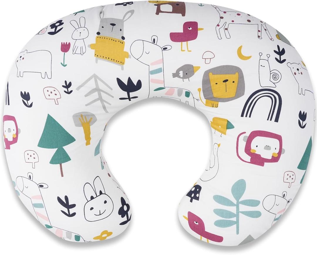 Nursing Pillow, Ergonomic C-Shape for Breastfeeding & Bottle Feeding, Standard Size Breathable with Washable Cover, Hypoallergenic,Tummy Time & Sitting Support (Lion White)