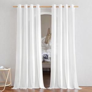 NICETOWN Rustic Linen 144 inch Long Curtains for Living Room, Grommet Privacy Added Thick Linen Weave with Light Filter Window Curtains & Drapes for Bedroom, White, W55 x L144, 2 Panels