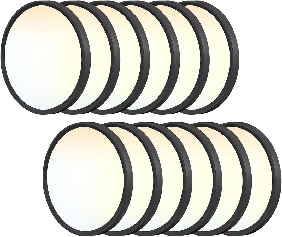 12PK 8.7 Inch LED Flush Mount Ceiling Light, 18W, 1622LM, 3000K/3500K/4000K/5000K/6500K CCT Selectable Super Slim LED Ceiling Light, Close to Ceiling Round Flat Panel Light, Black, 8.67"