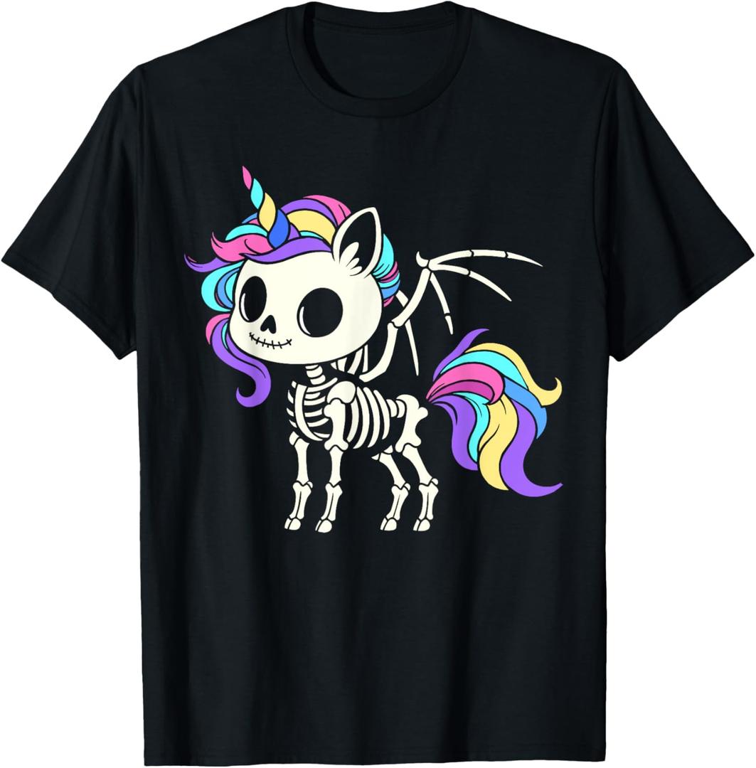 Kawaii Skeleton Unicorn Halloween, Unicorn with Wings T-Shirt, L