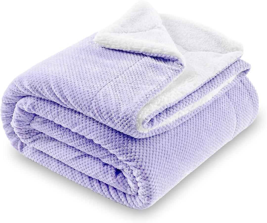 SOCHOW Waffle Sherpa Fleece Throw Blanket, Super Soft Fuzzy Warm, Lightweight Fluffy Reversible Plush Blanket for Bed Sofa Couch, 60 x 80 Inches Lilac