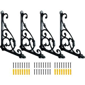 4 Pack Decorative Shelf Brackets,11*7.5 Inch Cast Iron Shelf Supply,Antique Black Corbel,Screws Anchor Included