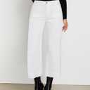 LookbookStore Wide Leg Cropped Jeans for Women High Waisted Stretchy Denim Pants Baggy Flare Trouser Jeans Front Pockets (White, M)