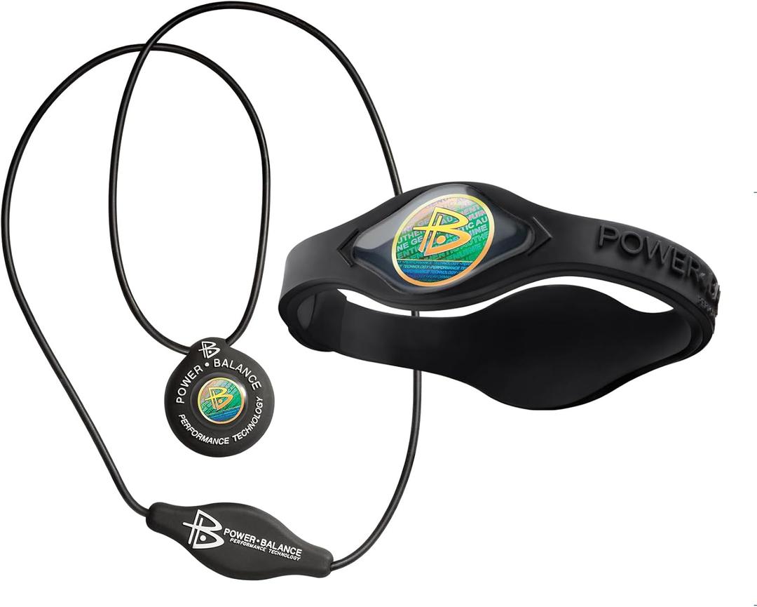 Power Balance Silicone Rubber Wristbands Bracelets Sports and Silicone Pendant Necklace for Men and Women (X-Large, black white/black black)