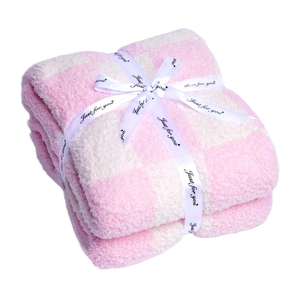 Fuzzy Checkered Throw Blanket Pink Reversible Throw Blankets Decorative Plaid Blanket - Super Soft Warm Cozy Microfiber Blanket for Chair, Sofa, Couch, Bed, Camping, Travel (51''x63'', Blush Pink)