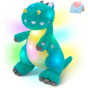 Houwsbaby 13'' Green LED Glowing Dinosaur T-Rex Light Up Stuffed Animal Night Light Plush Toy Hugging Soft Kawaii Gifts for Kids Boys Girls Decoration Holiday Birthday Present