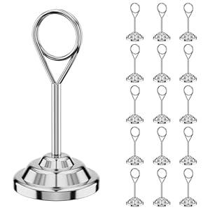 Urban Deco 16 Pieces Table Card Holder Place Card Holders 4 inches Steel Card Holders for Photos, Food Signs, Memo Notes, Weddings, Restaurants, Birthdays (Silver Round)