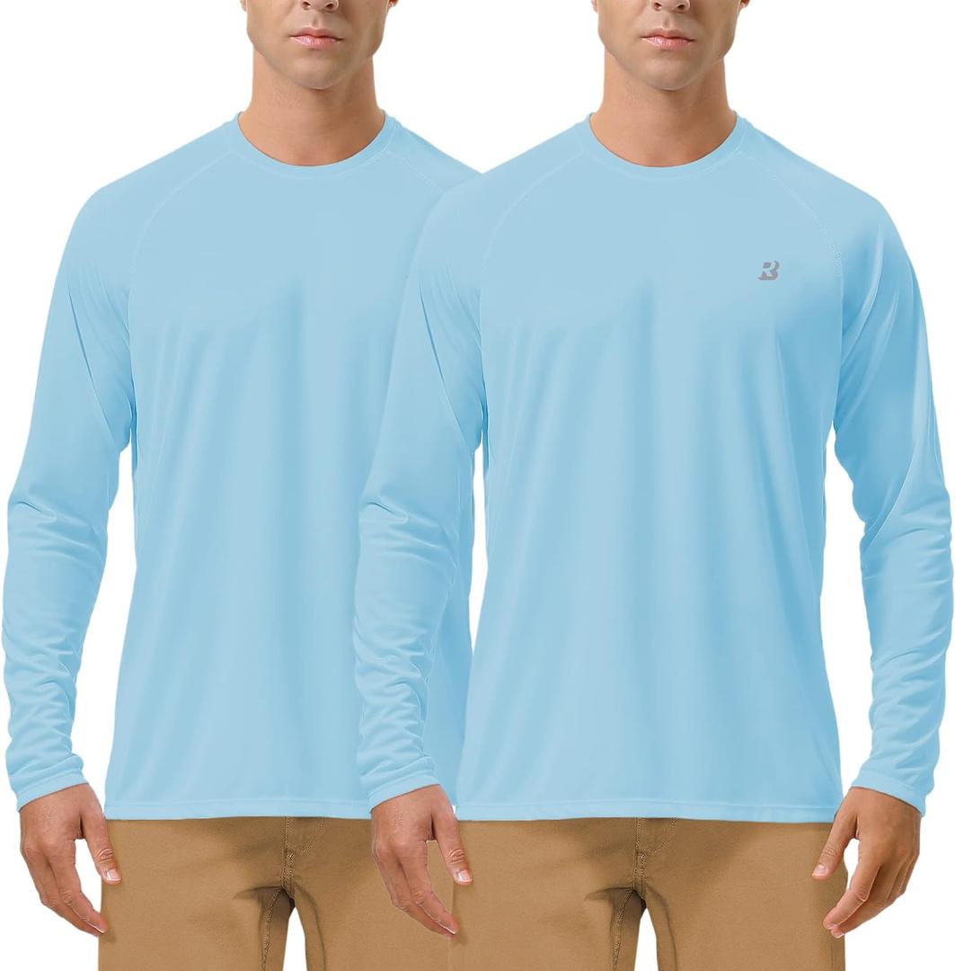 Roadbox Mens UPF 50+ UV Sun Protection Shirts Outdoor Long Sleeve SPF Rash Guard for Fishing Hiking Swimming Running, X-Large, Sky Blue