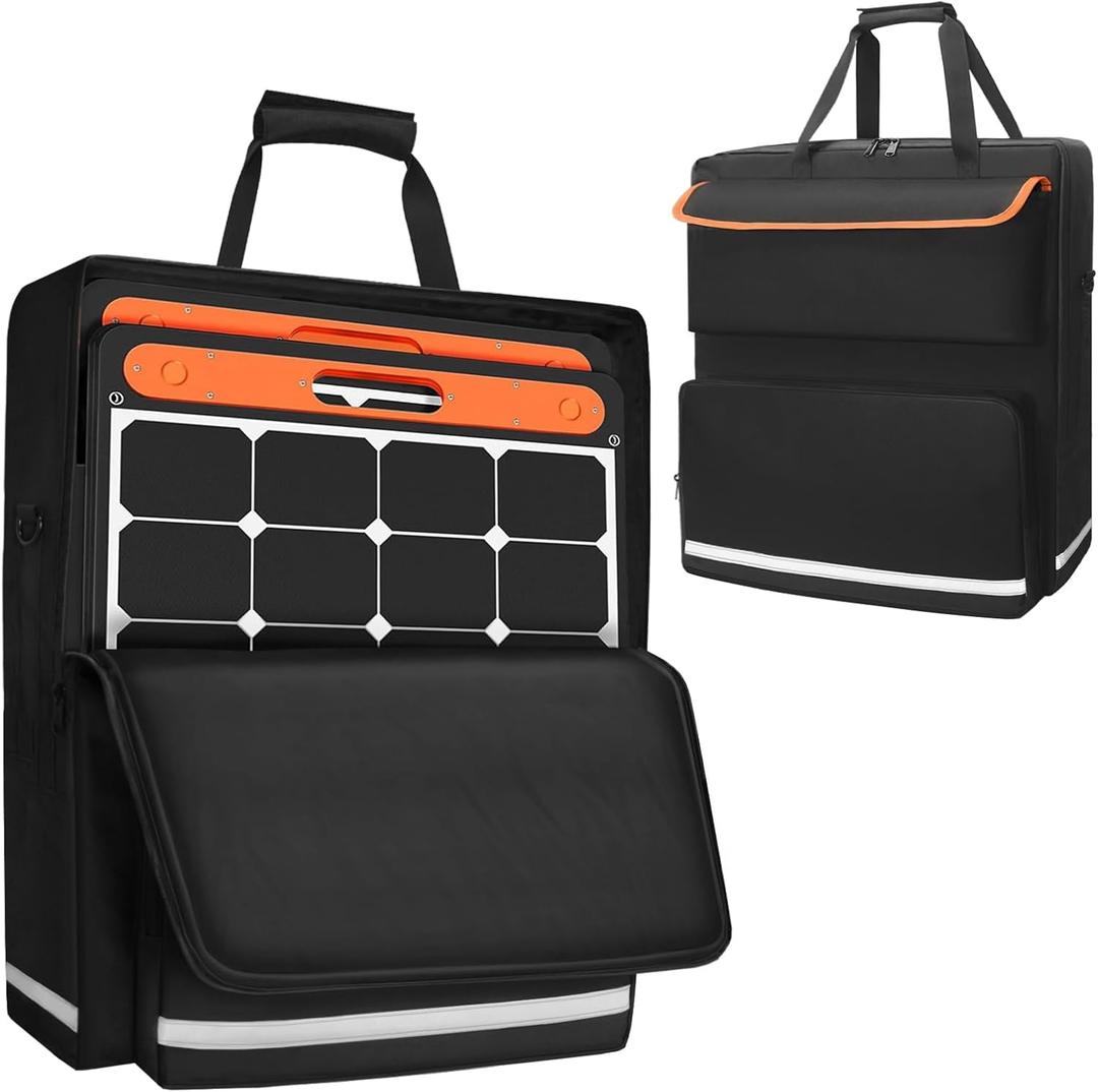 ORKELS Solar Panel Storage Bag for 2 Solar Panels, Carrying Case for Jackery SolarSaga 100W 100X 200W, Double-Layer Solar Panel Carrying Case with Multi Pockets