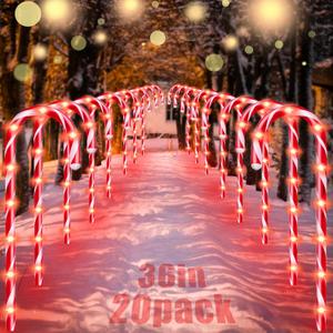 20 Pack 36" Candy Cane Lights - Outdoor Pathway, 62FT Christmas Decorations, 8 Flashing Modes, 30V Red Lights 20 Pack 36" Candy Cane Lights - Outdoor Pathway, 62FT Christmas Decorations, 8 Flashing Modes, 30V Red Lights