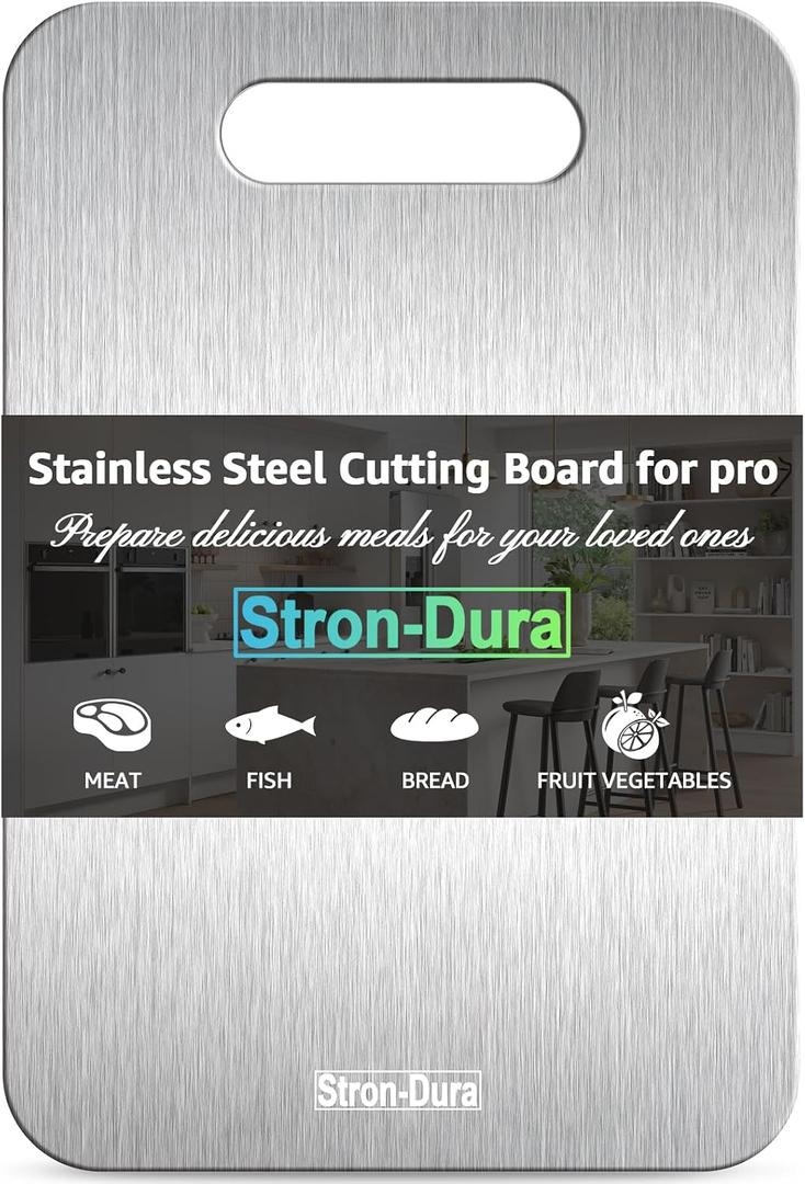 Stron-Dura Cutting Board, Stainless Steel Cutting Board, Foodgrade Cutting Boards for Kitchen, Titanium Cutting Board for Meat, Fruit, Vegetables, Double Side Use, Odor free, M, 13.4" * 9"