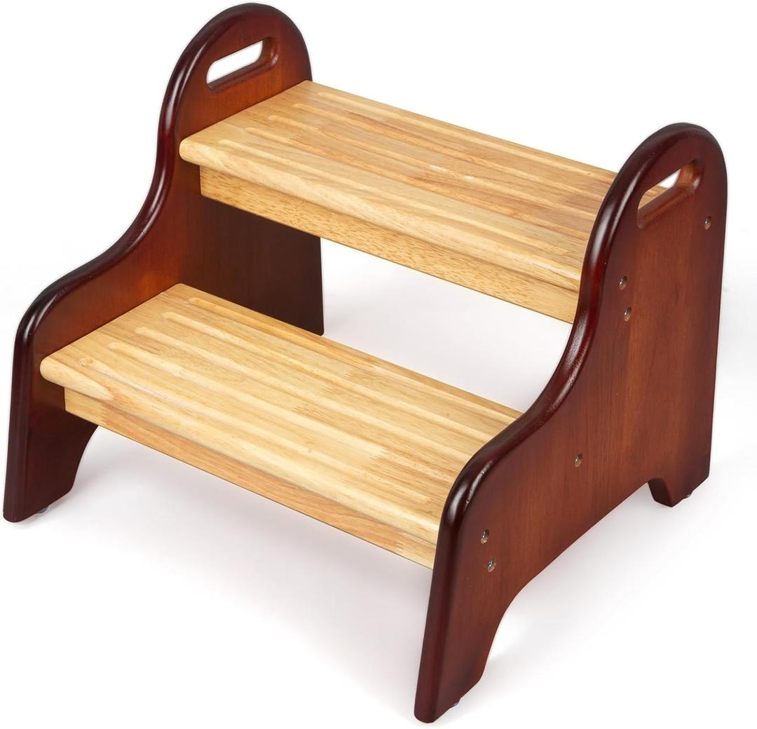 StrongTek Kids 2 Step Stool, Rubber Wood Step for Children, Safe & Sturdy, Ideal for Bathroom, Kitchen, Home Use, Durable, Non-Slip, Child Safety, Foot Stool, Toddler Step Stool, Easy to Clean (Walnut)