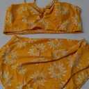 ZAFUL Women Ribbed Keyhole Tied High Waisted Bikini Spaghetti Straps Two Pieces Swimsuit Bathing Suit L