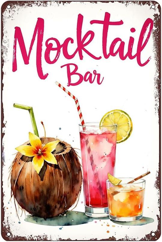 Mocktail Bar Tin Sign - Vintage Metal 12x8 Inch Summer Tropical Wall Decor for Home Bar, Kitchen, Patio, Poolside, Party Drinks Sign