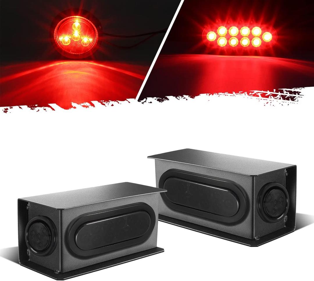 Partsam 2Pcs Steel Trailer Light Boxes Housing Kit, 6" Oval Red 10 LED Trailer Tail Lights Smoke Lens & 2" LED Smoked Black Red Round Side Lights 4LED w/Grommets and wire connectors (Gray)