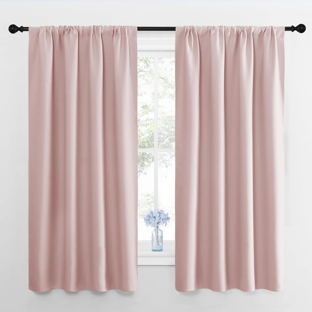 NICETOWN Blackout Curtains for Living Room, Blush Pink, 2 Panels, 42 by 63, Darkening Window Curtain Panels, Easy-Care Solid Thermal Insulated Draperies/Drapes for Daughter Room