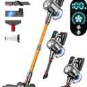 Cordless Vacuum Cleaner, 45Mins Vacuum Cleaners for Home with LED Display, Stick Vacuum Cordless Rechargeable, Wall-mounted Charging, Wireless Vacuum for Home Pet Hair, Carpet, Hardwood Floor (Yellow)