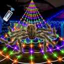 Halloween Spider Web Lights Giant Spider, 16.4Ft 450 LED Lighted Spider Web with with 8 Lighting Modes Waterproof & Timer for Indoor Outdoor House Haunted Yard Decor, Purple & Orange & Green