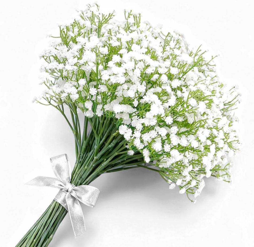 24 Pcs Babys Breath Artificial Flowers, White Artificial Flowers Bouquet, Faux Flower, Fake Gypsophila Bulk in Vase Floral Decor for Centerpieces Wedding Brides