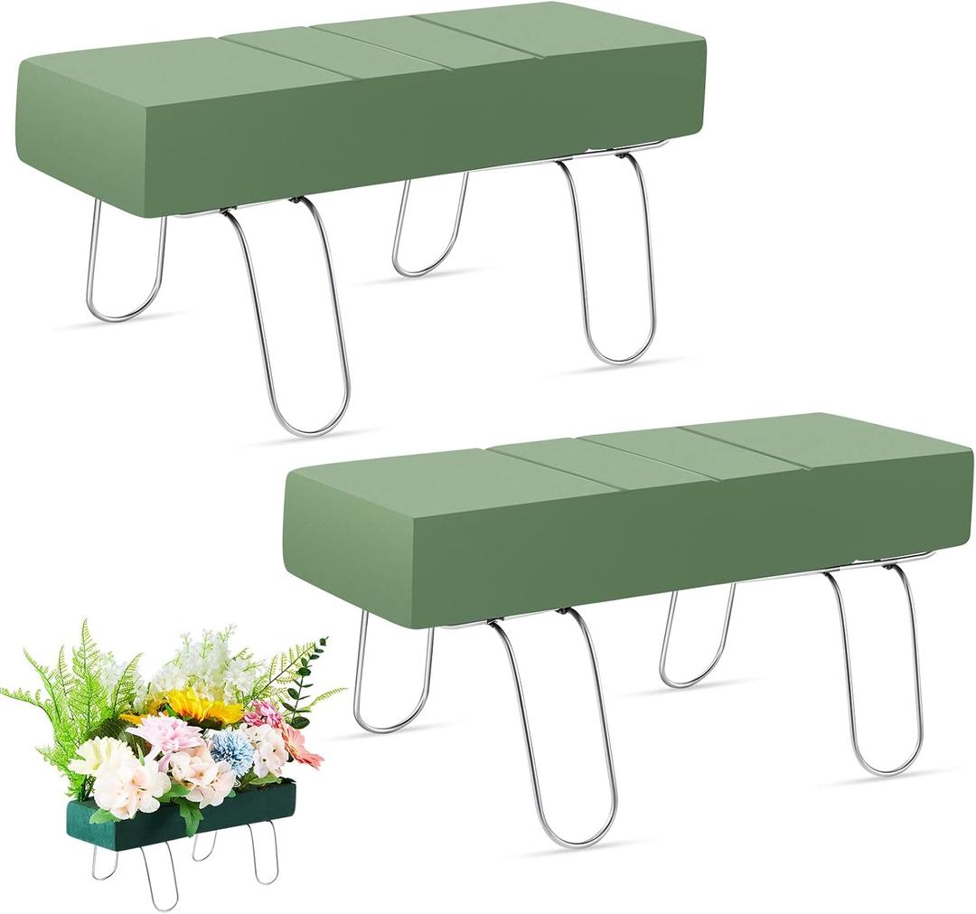 2 Pcs Headstone Flower Saddle Grave Saddles for Headstones 12 x 11 Inch Galvanized Gravestone Saddle Cemetery Headstone Saddles with Floral Foam for Cemetery Floral Holder Arrangements Tombstone Green