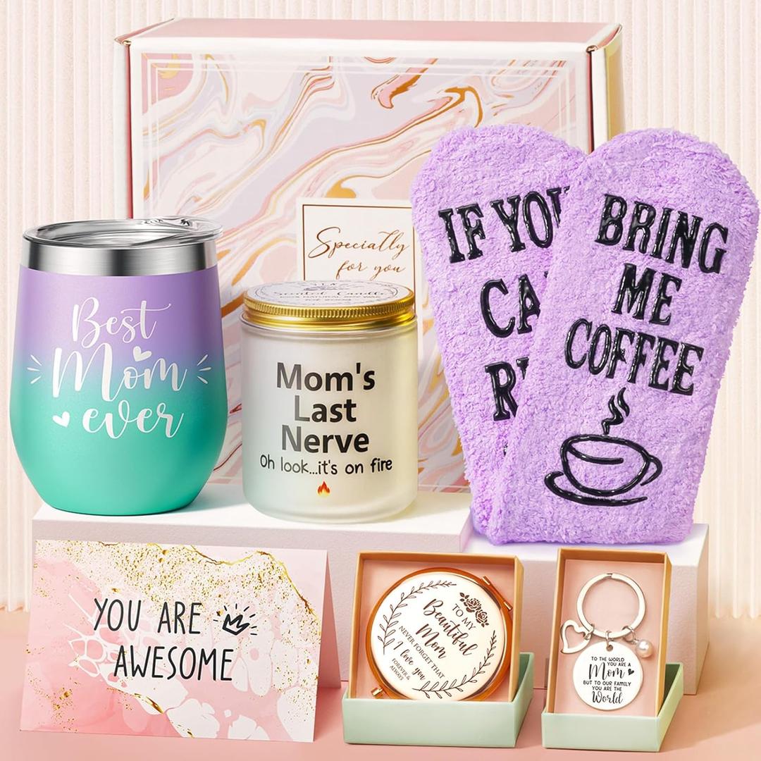 Best Mom Gifts Christmas Gifts for Mom from Daughter Son Kids, Birthday Gift Basket for Mother Women Mother-in-law Mothers Day Thanksgiving Present, New Mama Gift for Wife from Husband w/ Tumbler (Mermaid Purple)