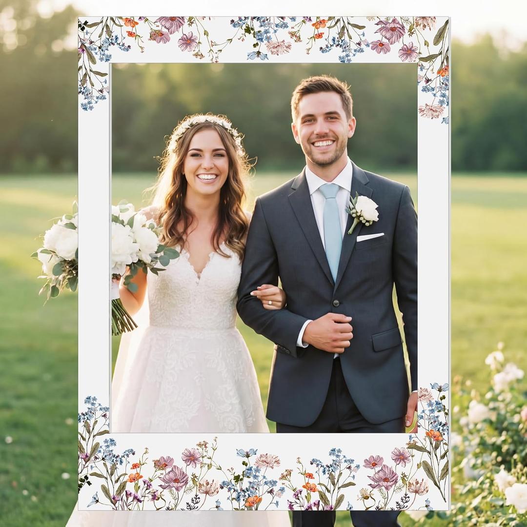 Bucherry 32 x 24 Inches Wedding Photo Booth Props Picture Frame DIY PVC Cutouts Photo Booth Prop Selfie for Bridal Shower Birthday Baby Shower Graduation Party Supplies Favor