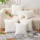 Spring Summer Pillow Covers 16x16 inch Set of 2 Daisy White Yellow Flower Farmhouse Decor Soft Plush Faux Fur Jacquard Throw Pillow Covers for Bedroom Sofa Spring Summer Home Decor