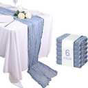 Wigenius 6 Pack Dusty Blue Cheesecloth Table Runner Semi-Transparent Fabric 35 X 120 Inch Boho Restic Gauze Table Runners for Wedding Party Baby Shower Decoration