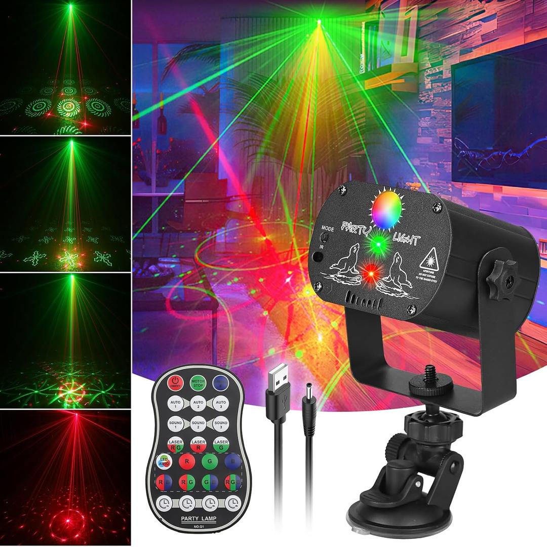 DJ Laser Party Lights, RGB LED Disco Light, Sound Activated Projector Strobe Light with Remote Control for Christmas Halloween Decorations Karaoke Birthday Dance Wedding Stage Show