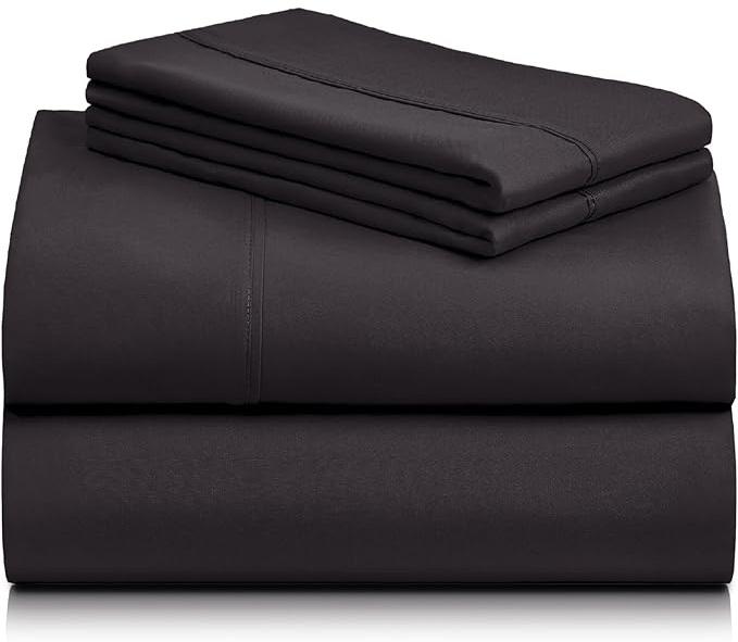 LuxClub 4 PC King Sheet Set, Breathable Luxury Bed Sheets, Deep Pockets 18" Wrinkle Free Cooling Bed Sheets Machine Washable Hotel Bedding Silky Soft - Black King