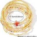 14K Gold Pearl Beaded Cross Bracelets Stack Set for Women,Stretch Boho Colorful Christian Beads Ball Jewelry Trendy Gift (Pink)