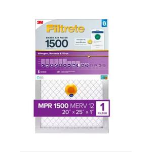 Filtrete Smart Air Filter 1500 MPR S-2003-4, 20 in x 25 in x 1 in (50.8 cm x 63.5 cm x 2.5 cm)