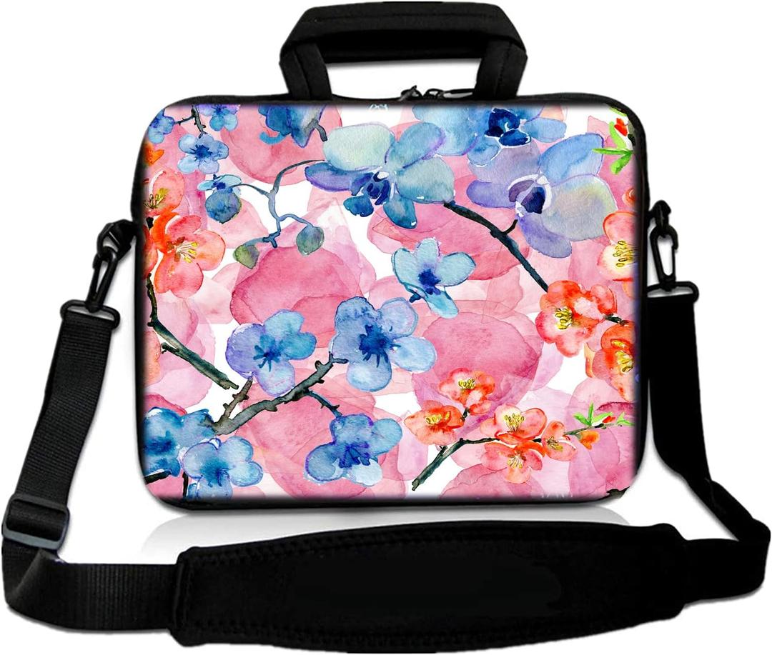 RICHEN 17 inch Laptop Shoulder Bag Carrying Case with Handle Fits 15.6/16/17/17.3/17.4 inch Laptop Notebook (16-17.3 inch, Watercolor Flowers)