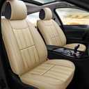 AOOG Leather Car Seat Covers, Leatherette Automotive Vehicle Cover for Cars SUV Pick-up Truck, Universal Non-Slip Vehicle Cover Waterproof Interior Accessories, Full Set, Beige
