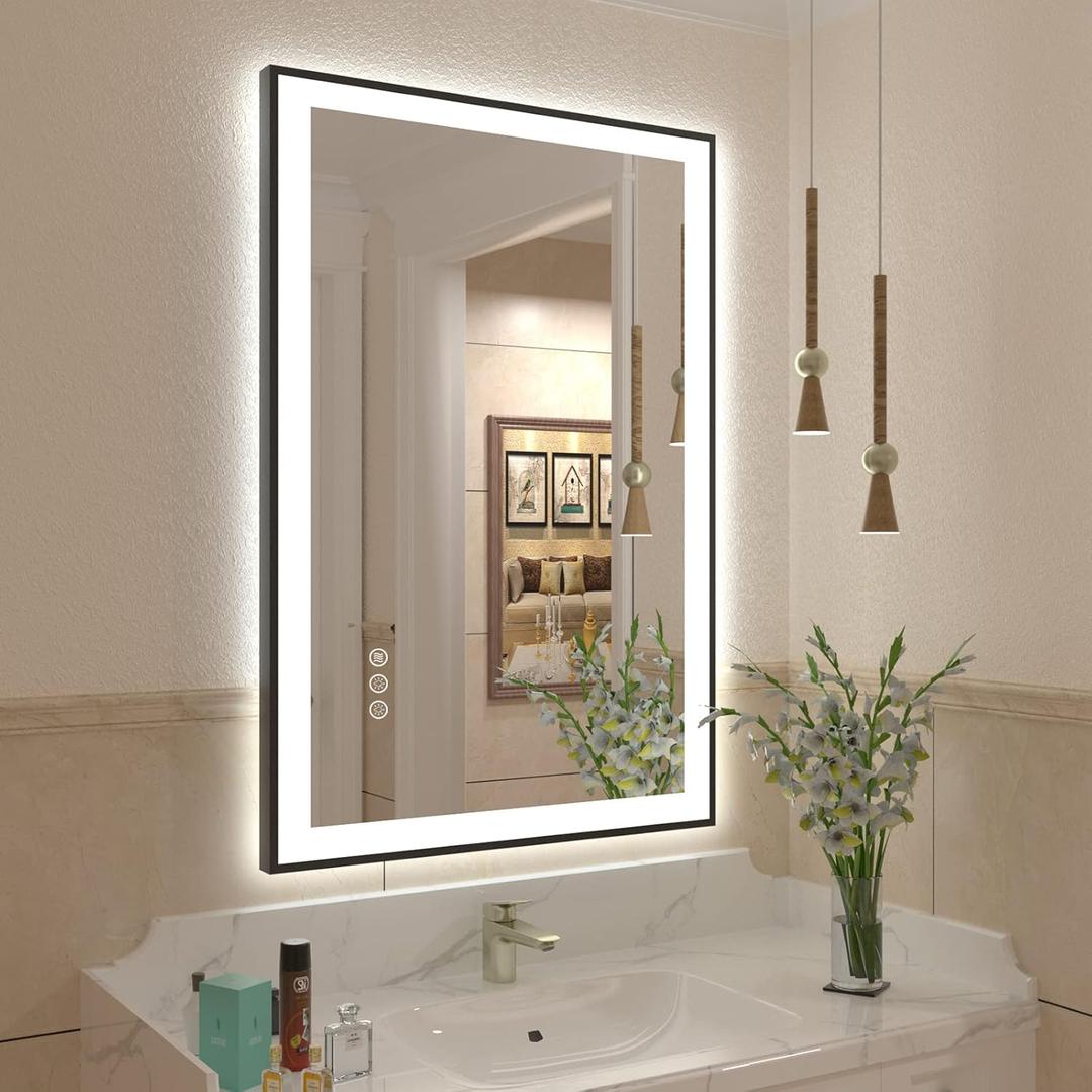 SMIROR 24x 36 LED Mirrors Bathroom Wall, Lighted Vanity Mirrors with Lights, Dimmable, Anti-Fog, Memory, Shatterproof, ETL Listed (Front and Backlit)