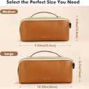 Prite Makeup Bag for Women Travel Waterproof Vegan Leather Cosmetic Bag Open Flat Toiletry Bag With Clear Divider and Handle (New Brown, Medium)