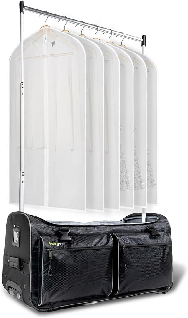 Ecogear 28" Costume Rack Duffel, Carry-On Rolling Luggage with Aluminum Rem Wheeled Duffel, In-Line Wheel (black )