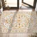 SERISSA Boho Rugs for Entryway, 2x3 Light Yellow Entryway Rug Non-Slip Washable Small Area Rug, Ultra Soft Vintage Low-Pile Indoor Door Mat Floor Carpet for Entrance Bedroom Kitchen Bathroom