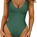 LASLULU Womens One Piece Swimsuit Padded Sexy V Neck Swim Suits Modest Tummy Control Bathing Suits, Small 