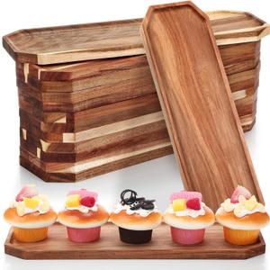 Dandat 12 Pack Wooden Serving Platter Acacia Wood Platters 16 x 5 Inch Rustic Serving Tray Rectangular Charcuterie Board Cheese Plate for Home Decor Dessert Vegetables Fruit Cookie