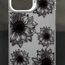 Phone Case for iPhone 15 Pro Max Case [Compatible with MagSafe], Cute Sunflower Black Frosted PC Back Floral Blooms Design for Women Girls Magnetic Phone Cover - Black Flower, Pack of 5