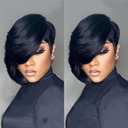 Pixie Cut Wig for Black Women Natural Black Short Wigs for Women Side Bang Layered Wig with Bangs Pixie Haircut Synthetic Straight Natural Looking Daily Party Wigs