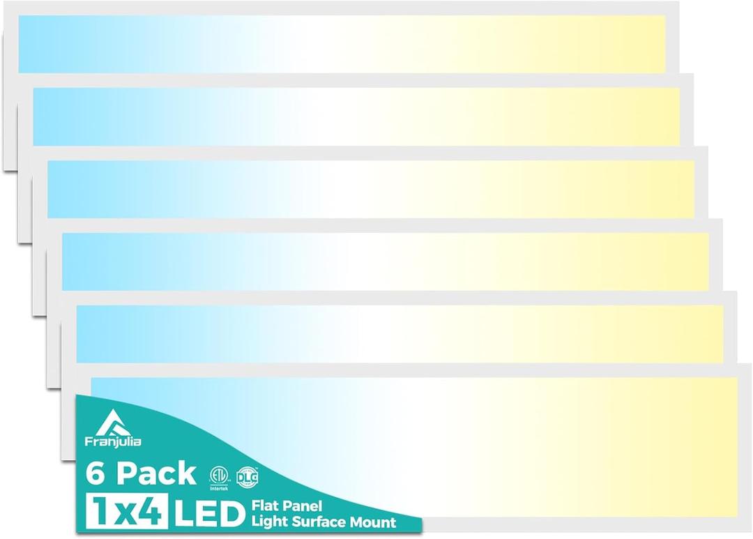 6PACK 1x4 LED Flat Panel Light Surface Mount, 3000/4000/5000k Selectable & TRIAC Dimmable5500LM 50W Flat Panel Light, Input AC 120V, 1x4 LED Lights Fixture for Garage/Kitchen/Office-White