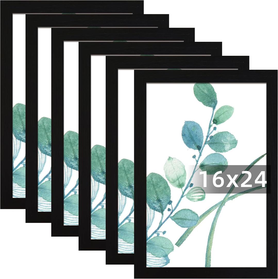 SESEAT 16x24 Picture Frame Black Set of 6, Display Pictures 16x24 Without Mat for Wall Mounting, Wall Gallery Poster Frames