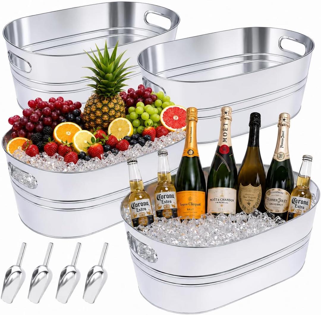4Pcs Ice Bucket for Parties 4 Gallon Large Galvanized Tubs with 4Scoops