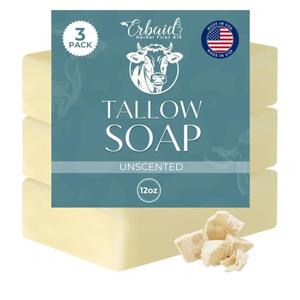 Beef Tallow Soap Bar – All Natural Grass Fed Tallow Soap Unscented – Moisturizing Face & Body Wash Great for Eczema, Dry, Itchy, Sensitive Skin – Handcrafted Bath Soap for Adults, Kids, Made in USA