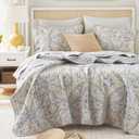 Comfort Spaces Boho Quilt Set Queen Reversible Vermicelli Quilting Queen Size Bed, All Season, Lightweight, Coverlet Winter Layer Bedding, Shams, Gloria, Full/Queen Grey/Yellow 3 Piece