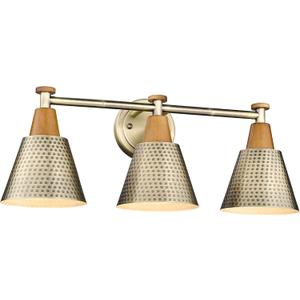 FEMILA Antique Gold Bathroom Vanity Light, 3-Lights Industrial Modern Wall Sconce Bathroom Lighting, Hammered Metal Shade Finish, 4FG59B-3W BG (22")